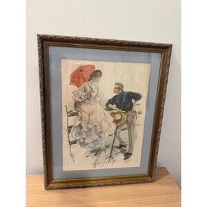 Vintage Framed Print titled "Making Hay," American Artist Harrison Fisher
